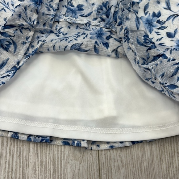Lulus Stunning Shine White Floral Print Halter Blue white Mini Dress size small - Picture 7 of 14